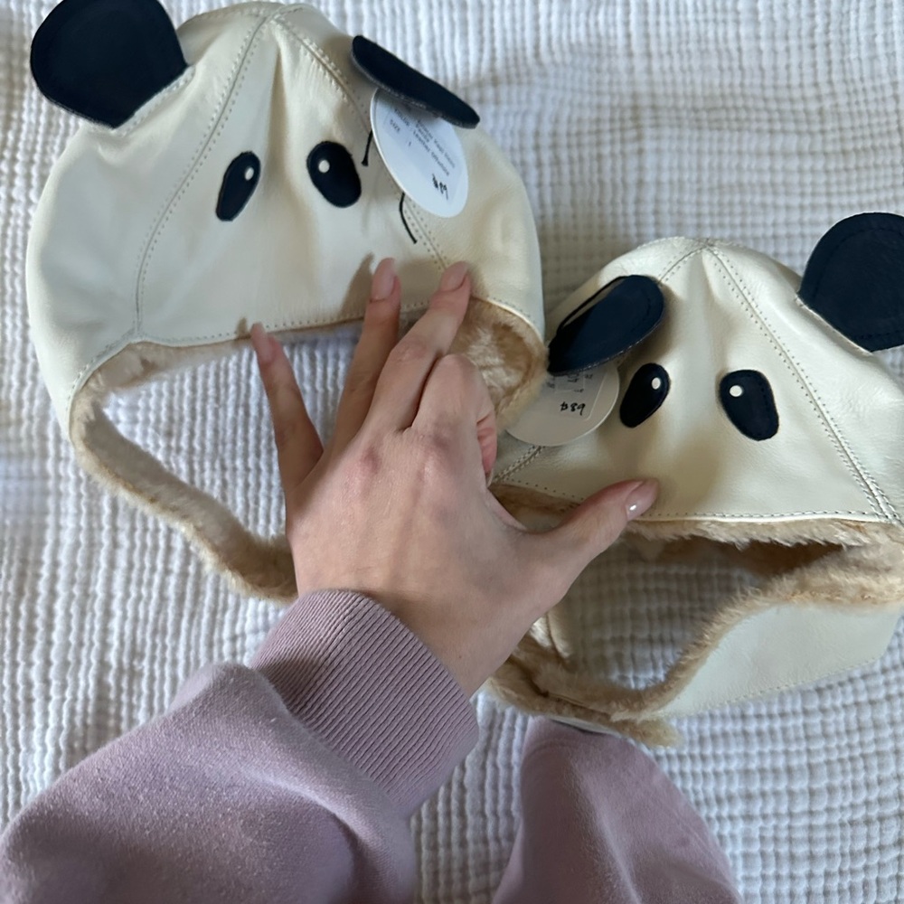 Leather Cream Panda Ear Children's Hat